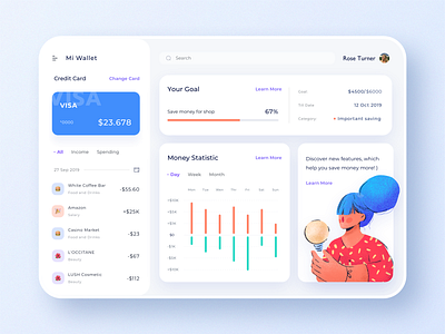 Your Budget Planner blue budget clean concept credit card creditcard dashboad dashboard ui goal illustration light minimal money planner statistics ui design uiux ux design wallet web design