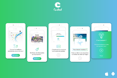 CforGood application design mobile mobile app onboarding screens splash screen step techforgood ui ux user experience ux user interface