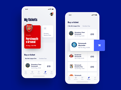 Sports Club Ticket Shop buy eshop fan football ios iphone list match shop shopping cart soccer sports club ticket transaction ui uiux