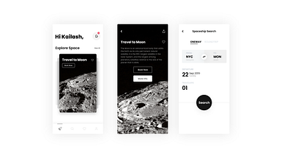 Travel App app app ui clean app design clean ui concept app design design app flat ui minimal minimal app design moon spaceship travel ui