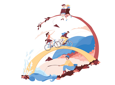 Bridges adobe illustrator bicycle blue childrens illustration design fishing rod game illustration illustrator palette vector vector illustration