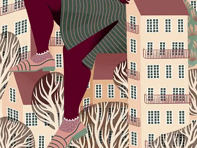 Outgrown city digital illustration giant girl houses illustration iris van den akker outgrown procreate