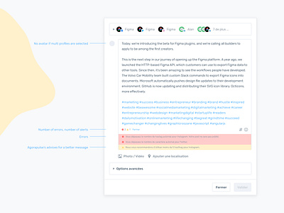 Agorapulse — Write a post 8pt 8px agorapulse clean compose crm design system error guide interface social network text ui ux write