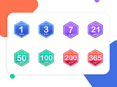 Achievement icon 100days 1day 200days 21days 365days 3days 50days 7days achievements awards badges design icons illustration ui