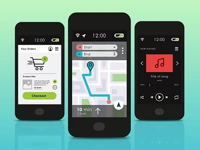 Various smartphone vector app stock imagery app design gps tracker graphic design illustration music player ordering phone smartphone stock image ui vector