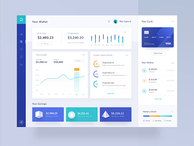 Money Management Rebound app blue card chart clean dashboard desktop icon illustration landing light logo mobile modern money profile projects ui wallet website