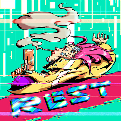 Rest acid colorful conceptart cyberpunk gameart glitch illustration illustrator photoshop videogames