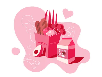 Supermarket food art avocado breakfast cow craft design food illustraion illustrator milk pink vector vector art veg vegetable web
