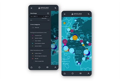 Spyglass app card design filter menu graphic interaction design interface design map menu menu bar mobile product spyglass switches ui ux vector web