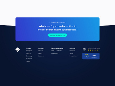 Imageseo Footer - GPDP and Review from wordpress black bleu branding design gdpr gradient gradient color gradient design green icon image image manipulation producthunt startup ui ux vector web website wordpress