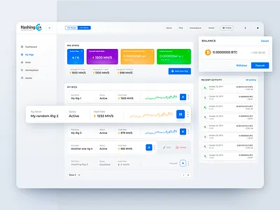 Crypto dashboard concept activity balance bitcoin btc concept crypto crypto wallet currency dashboard deposit design interface rig status ui web web design webdesign website website design
