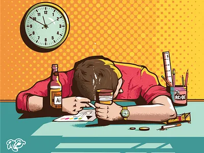 Late Night Work beer character designer drunk illustration night vector workspace