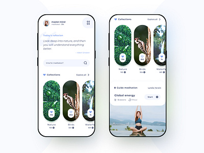 Meditation App - 1 / 3 app app design clean concept energy figma interface meditation mobile modern mood music relax sound ui uidesign uiux ux white yoga