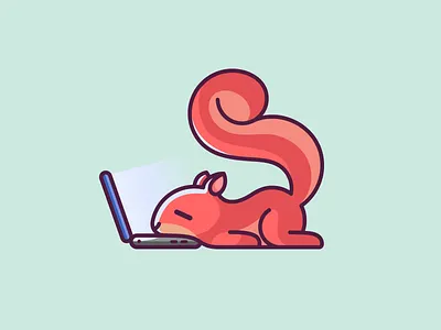 Lazy Squirrel adorable lovely bold outline brand branding cartoon comic child children cute fun funny expressive expression illustrative illustration kids art laptop notebook laying down lazy squirrel logo identity low energy monday mood playful humor rest nap sleep sleeping sleepy tired work working