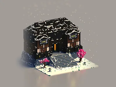 Japanese House 3d adobe art c4d cinema4d dark design japan japanese photoshop pixel pixelart s0apii voxel voxelart voxels