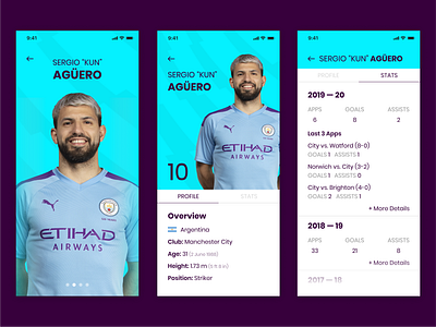 Player Stats - Premier League app aguero manchester city mobile player stats premier league soccer soccer app sports app stats ui