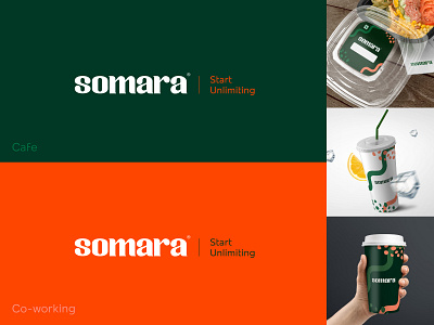 Somara | Cafe & Co-working Branding brand design brand studio branding branding and identity branding design branding studio cafe cafe branding cafe logo cafeandcoworking cafebranding coworking design flat greenorange logo logo design logodesign logotype typography