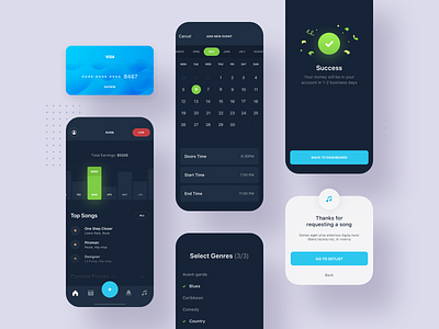 MySet - Live Concert App app blue clean colors dark design mobile music round shadow ux
