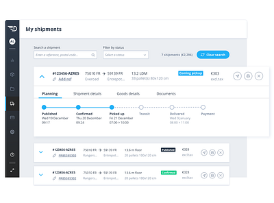 Everoad | My shipments page branding design digital everoad freight logistic platform product product design shipment transport truck ui ux