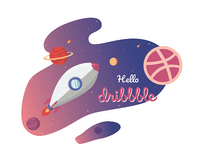 Hello Dribbble dribbble illustration rocket space stars vector