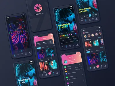 Diaphragm - Photo Editor - iOS App album app chart color colorful dark theme ios ios app iphonex photo photo app photo background photo edit photo editor photo effect ui ui kit ux