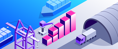 Manufacturing & Logistics - Solutions Brief containers gradient illustration illustrator industry isometric logistics manufacturing shipping shipping container solution vector