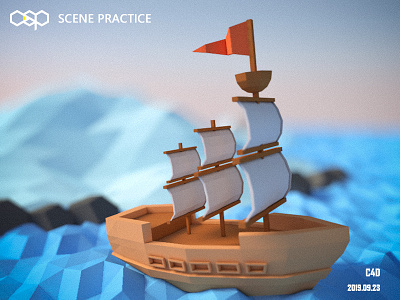 C4D scene practice c4d lowpoly scene ship