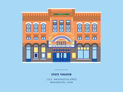 The State Theater architecture building cinema design historical ia illustration iowa movie movie theater movies oldest operating theater vector washington iowa