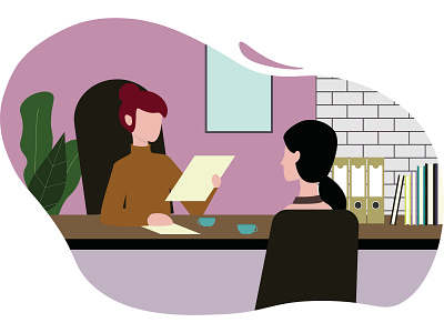 Two young business women have a meeting in the office applicant application background business businessman candidate career character choosing communication company computer concept corporate cv discussion employee employer employment female