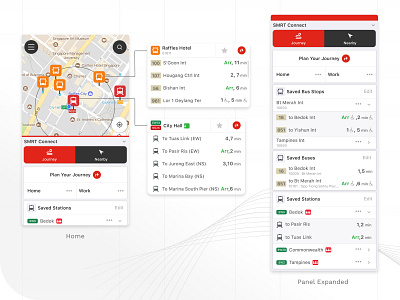 SMRTConnect 3.0 - Journey Planning app bus commute crowded status line status mobile mrt nearby transport real time departure route train disruption alert transit navigation ux uxui