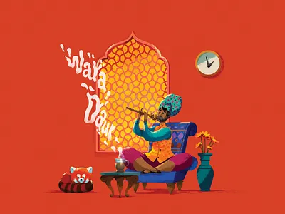 Indian Illustration brand brand identity brand mascot branding cartoon character design design draw drawing hand draw illustration india indian indian cartoon pungi red panda saudi arabia sketch smoke vector