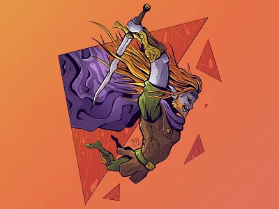 Elf Warrior attack character characterdesign digital illustration digitalart elf illustration jump sword warrior