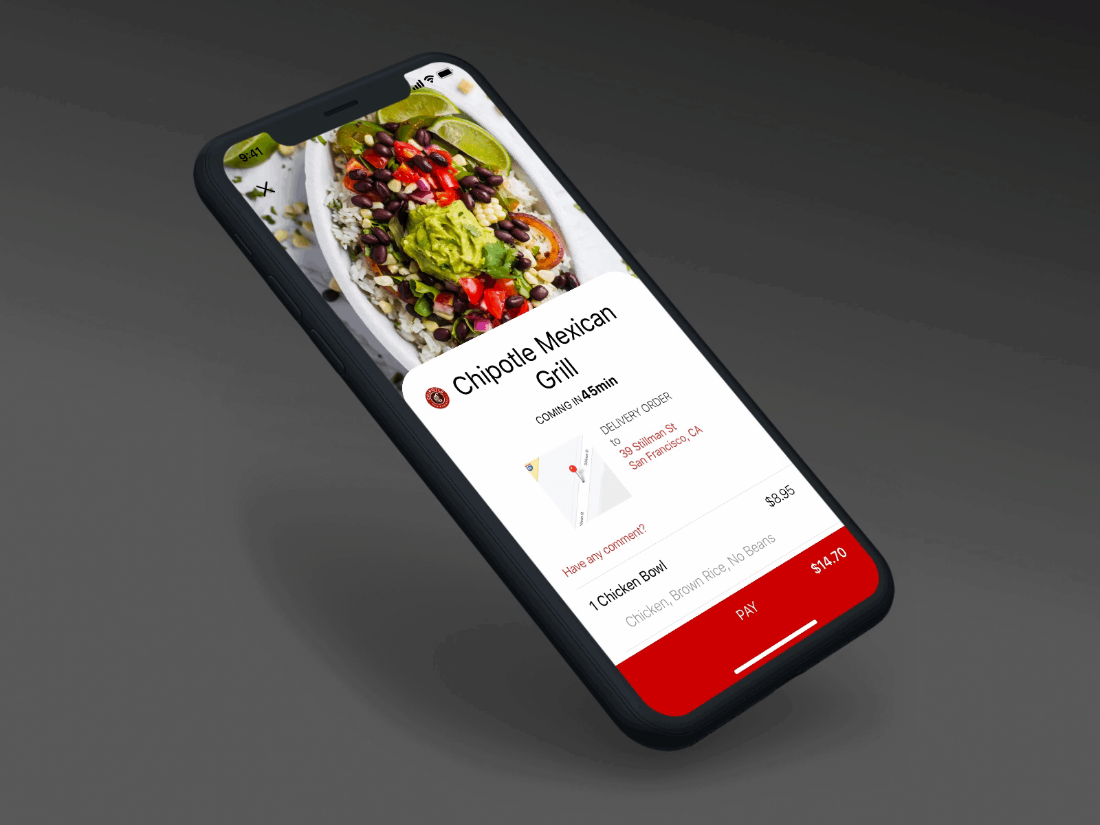 Checkout gif animation cart checkout chicken chipotle delivery design gif gif animated gif animation ios iphone x sketch ui vector