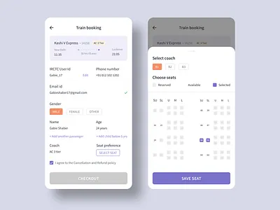 Train seat booking app app design figma figmadesign minimal product design sketch ui uxdesign