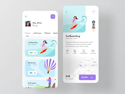 Leisure App app application clean design illustration leisure light minimal typography ui ux