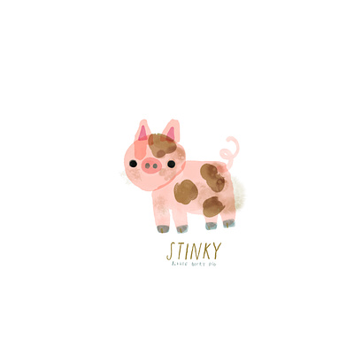 Stinky Pig Illustration animal art cute digital dirt drawing illustration mud pig piglet pink watercolor