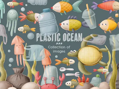 Collection if images on Creative Market cartoon character clipart design doodle earth ecology fish illustration low waste ocean planet plastic pollution seafood zerowaste
