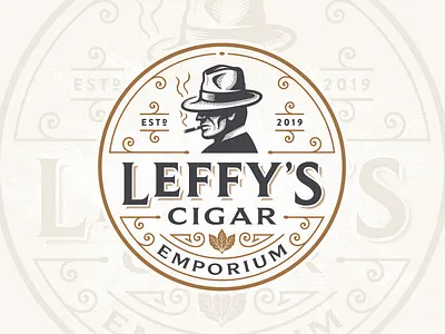 Leffy s Cigar Emporium character cigar design emporium illustration leaves logo portrait prohibition retro vintage