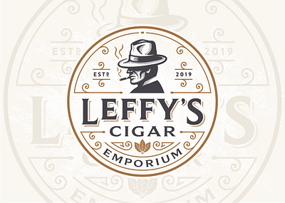 Leffy s Cigar Emporium character cigar design emporium illustration leaves logo portrait prohibition retro vintage