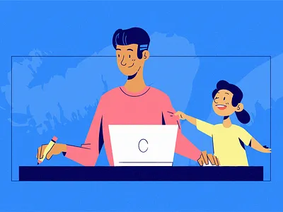 Flexible Jobs character child children dad design desk drawing family flexibility flexible hustle illustration parenthood parenting part time job people schedule side hustle side project