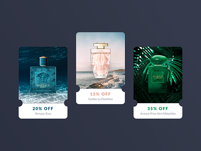 Elemental Fragrances — Discount Coupons Concept armani beach blue card cartier coupon discount fragrances green perfume pink premium product ui underwater vegetation versace waves