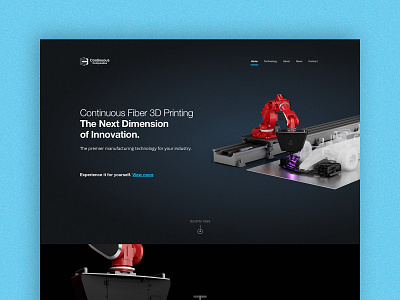 Continuous Composites Website - Home Page Design 3d dark design home manufacturing page printing theme web website