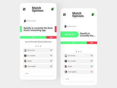 Match-Opinion / UI Concept app app design application branding design flat material ui materialdesign minimal ui