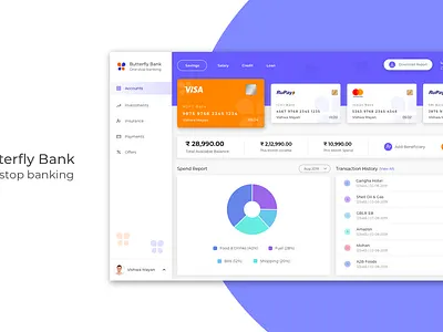Butterfly Bank bank dashboard insurance investments payments visual design webdesign