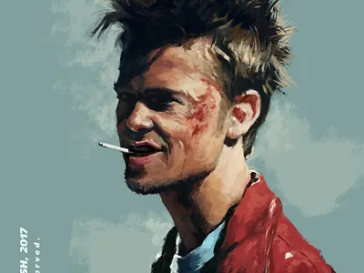 brad pitt digital illustration digital painting illustration painting portrait