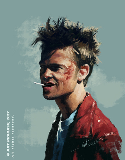 brad pitt digital illustration digital painting illustration painting portrait