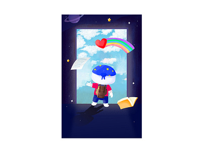 open door book cloud design door heart illustration pepaer planet rianbow star 插图