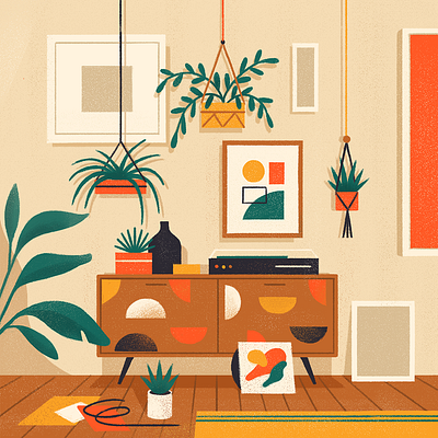 Mid-century Inspired 🌿 design editorial illustration flat furniture illustration mid century mid century modern nature room simple texture vector vintage