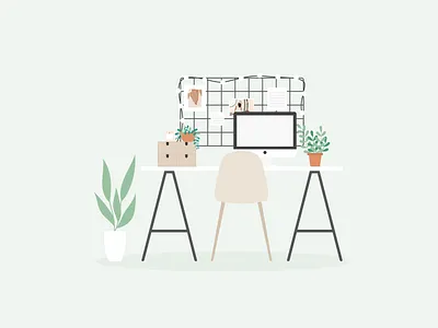 Illustration | Desk desk flat illustration julie charrier minimal office plant illustration plants scandinavian design scandinavian style sketchapp vector