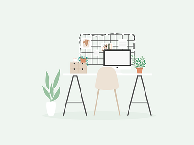 Illustration | Desk desk flat illustration julie charrier minimal office plant illustration plants scandinavian design scandinavian style sketchapp vector